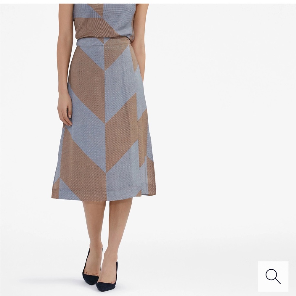 Geometric Patterned Midi Skirt - Blue and Brown